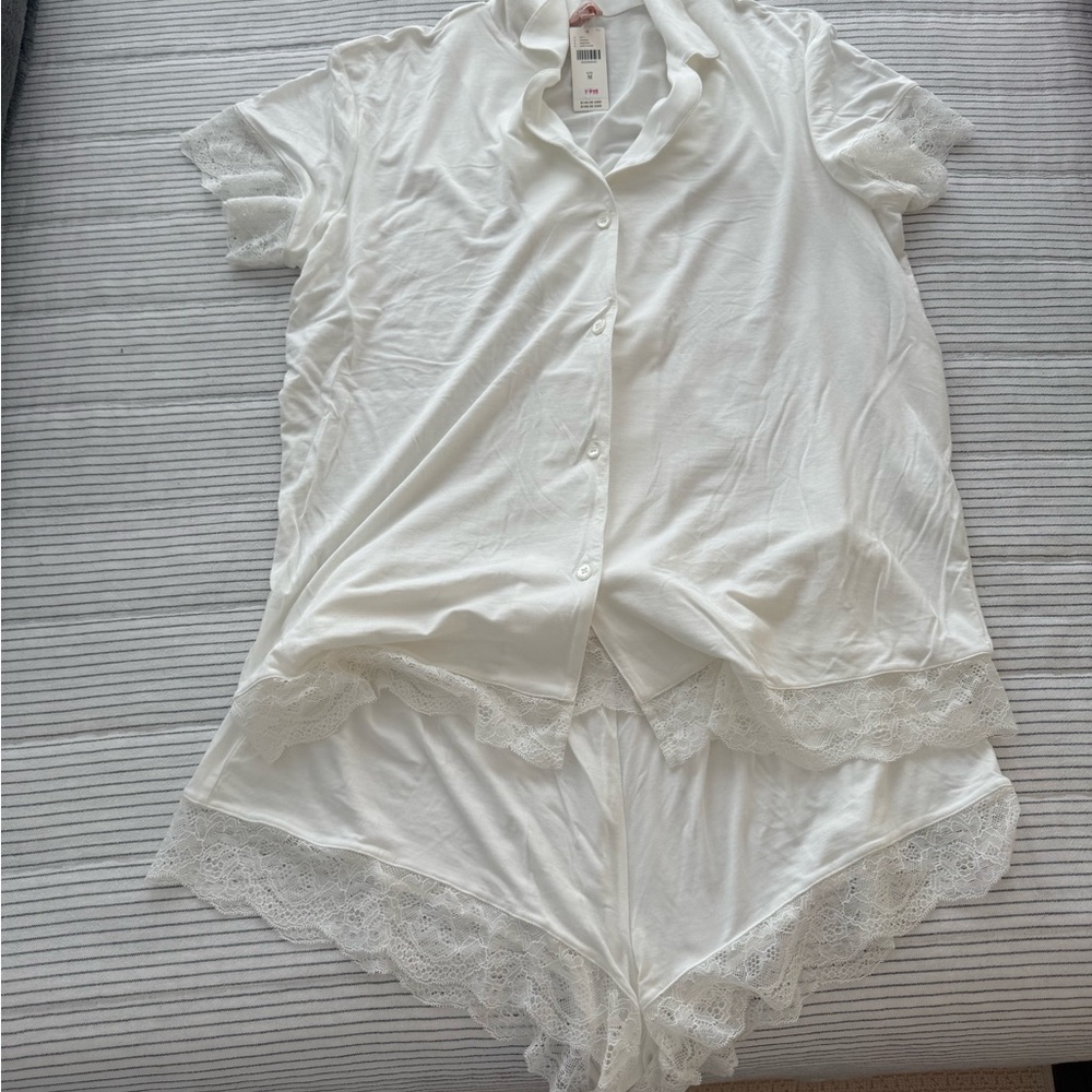 Anthropologie Cream Lace Pajama Set NWT